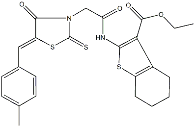 ethyl 2-({[5-(4-methylbenzylidene)-4-oxo-2-thioxo-1,3-thiazolidin-3-yl]acetyl}amino)-4,5,6,7-tetrahydro-1-benzothiophene-3-carboxylate Struktur