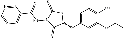 N-[5-(3-ethoxy-4-hydroxybenzylidene)-4-oxo-2-thioxo-1,3-thiazolidin-3-yl]nicotinamide Struktur