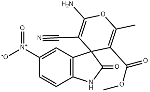 methyl 6-amino-5-cyano-1',3'-dihydro-2-methyl-5'-nitro-2'-oxospiro[4H-pyran-4,3'-(2'H)-indole]-3-carboxylate Struktur