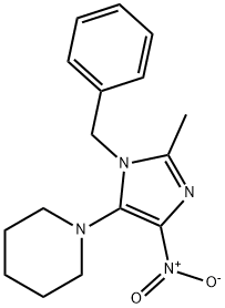 1-{1-benzyl-4-nitro-2-methyl-1H-imidazol-5-yl}piperidine Struktur