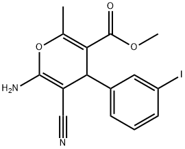 methyl 6-amino-5-cyano-4-(3-iodophenyl)-2-methyl-4H-pyran-3-carboxylate Struktur