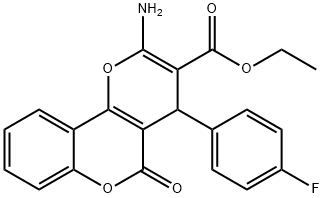 ethyl 2-amino-4-(4-fluorophenyl)-5-oxo-4H,5H-pyrano[3,2-c]chromene-3-carboxylate Struktur