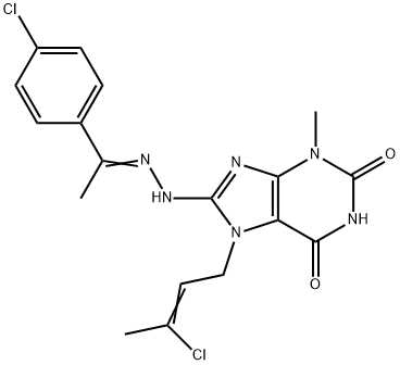 7-(3-chloro-2-butenyl)-8-{2-[1-(4-chlorophenyl)ethylidene]hydrazino}-3-methyl-3,7-dihydro-1H-purine-2,6-dione Struktur