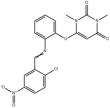 6-[2-({2-chloro-5-nitrobenzylidene}amino)phenoxy]-1,3-dimethyl-2,4(1H,3H)-pyrimidinedione Struktur