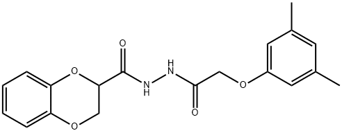 N'-{2-[(3,5-dimethylphenyl)oxy]acetyl}-2,3-dihydro-1,4-benzodioxine-2-carbohydrazide Struktur