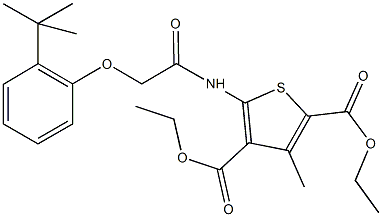 diethyl 5-{[(2-tert-butylphenoxy)acetyl]amino}-3-methyl-2,4-thiophenedicarboxylate Struktur