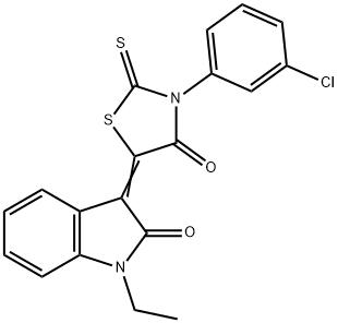 3-[3-(3-chlorophenyl)-4-oxo-2-thioxo-1,3-thiazolidin-5-ylidene]-1-ethyl-1,3-dihydro-2H-indol-2-one Struktur