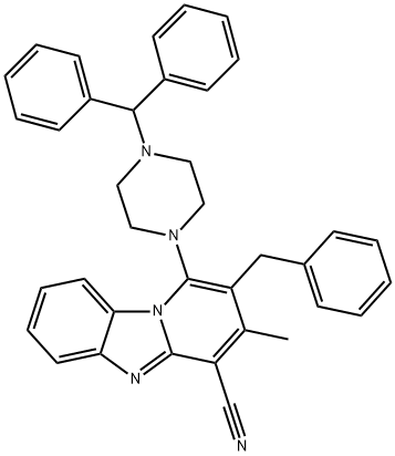 1-(4-benzhydryl-1-piperazinyl)-2-benzyl-3-methylpyrido[1,2-a]benzimidazole-4-carbonitrile Struktur