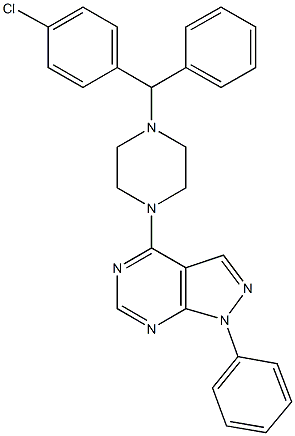 4-{4-[(4-chlorophenyl)(phenyl)methyl]-1-piperazinyl}-1-phenyl-1H-pyrazolo[3,4-d]pyrimidine Struktur