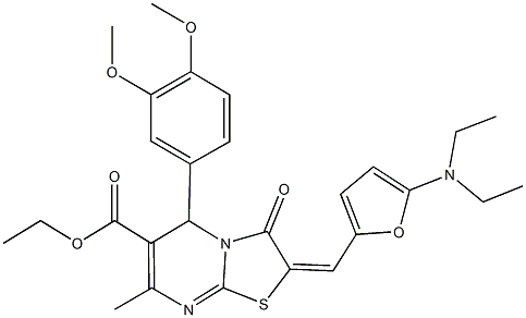 ethyl 2-{[5-(diethylamino)-2-furyl]methylene}-5-(3,4-dimethoxyphenyl)-7-methyl-3-oxo-2,3-dihydro-5H-[1,3]thiazolo[3,2-a]pyrimidine-6-carboxylate Struktur