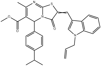 methyl 2-[(1-allyl-1H-indol-3-yl)methylene]-5-(4-isopropylphenyl)-7-methyl-3-oxo-2,3-dihydro-5H-[1,3]thiazolo[3,2-a]pyrimidine-6-carboxylate Struktur