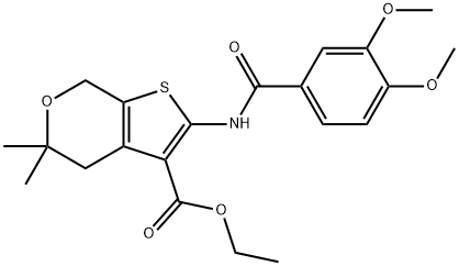 ethyl 2-[(3,4-dimethoxybenzoyl)amino]-5,5-dimethyl-4,7-dihydro-5H-thieno[2,3-c]pyran-3-carboxylate Struktur