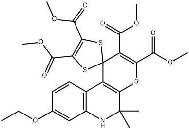 tetramethyl 8'-ethoxy-5',5'-dimethyl-5',6'-dihydrospiro[1,3-dithiole-2,1'-(1'H)-thiopyrano[2,3-c]quinoline]-2',3',4,5-tetracarboxylate Struktur