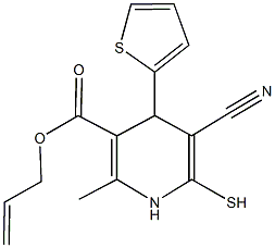 allyl 5-cyano-2-methyl-6-sulfanyl-4-(2-thienyl)-1,4-dihydro-3-pyridinecarboxylate Struktur