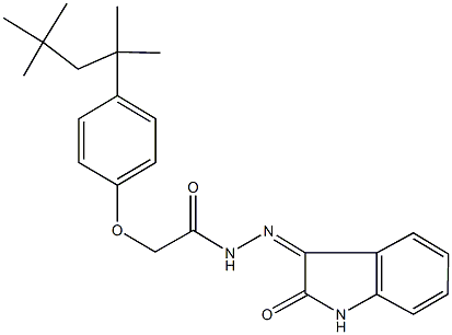 N'-(2-oxo-1,2-dihydro-3H-indol-3-ylidene)-2-[4-(1,1,3,3-tetramethylbutyl)phenoxy]acetohydrazide Struktur