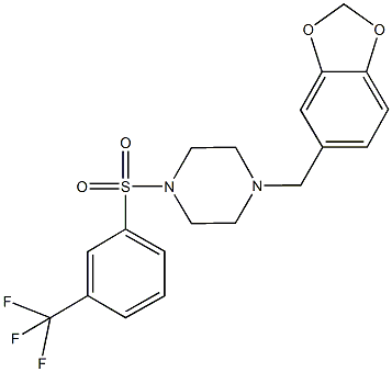 1-(1,3-benzodioxol-5-ylmethyl)-4-{[3-(trifluoromethyl)phenyl]sulfonyl}piperazine Struktur