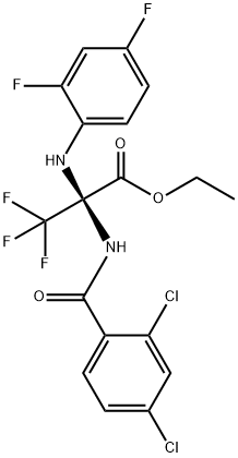 ethyl 2-[(2,4-dichlorobenzoyl)amino]-2-(2,4-difluoroanilino)-3,3,3-trifluoropropanoate Struktur