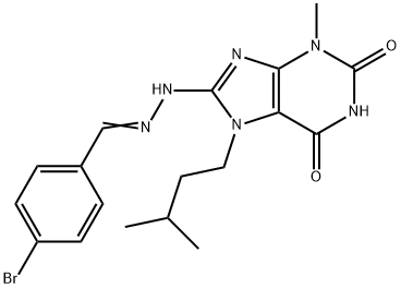 4-bromobenzaldehyde [3-methyl-7-(3-methylbutyl)-2,6-dioxo-2,3,6,7-tetrahydro-1H-purin-8-yl]hydrazone Struktur