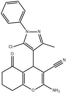 2-amino-4-(5-chloro-3-methyl-1-phenyl-1H-pyrazol-4-yl)-5-oxo-5,6,7,8-tetrahydro-4H-chromene-3-carbonitrile Struktur