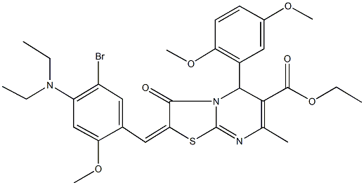 ethyl 2-[5-bromo-4-(diethylamino)-2-methoxybenzylidene]-5-(2,5-dimethoxyphenyl)-7-methyl-3-oxo-2,3-dihydro-5H-[1,3]thiazolo[3,2-a]pyrimidine-6-carboxylate Struktur