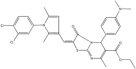 ethyl 2-{[1-(3,4-dichlorophenyl)-2,5-dimethyl-1H-pyrrol-3-yl]methylene}-5-[4-(dimethylamino)phenyl]-7-methyl-3-oxo-2,3-dihydro-5H-[1,3]thiazolo[3,2-a]pyrimidine-6-carboxylate Struktur