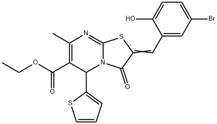 ethyl 2-(5-bromo-2-hydroxybenzylidene)-7-methyl-3-oxo-5-(2-thienyl)-2,3-dihydro-5H-[1,3]thiazolo[3,2-a]pyrimidine-6-carboxylate Struktur