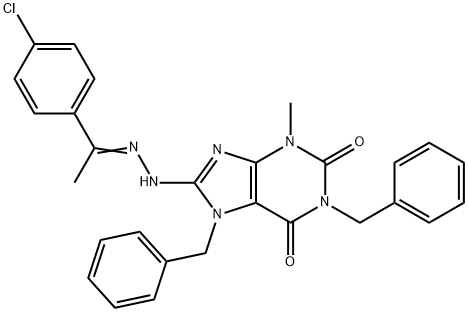 1,7-dibenzyl-8-{2-[1-(4-chlorophenyl)ethylidene]hydrazino}-3-methyl-3,7-dihydro-1H-purine-2,6-dione Struktur