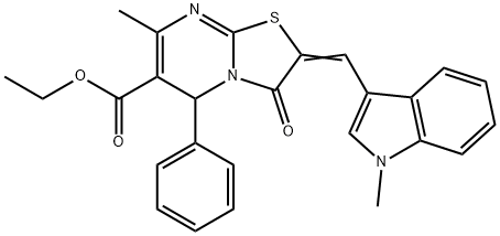 ethyl 7-methyl-2-[(1-methyl-1H-indol-3-yl)methylene]-3-oxo-5-phenyl-2,3-dihydro-5H-[1,3]thiazolo[3,2-a]pyrimidine-6-carboxylate Struktur