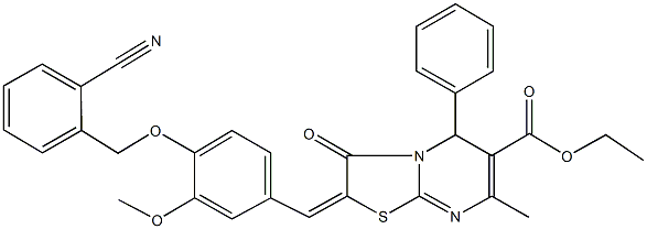 ethyl 2-{4-[(2-cyanobenzyl)oxy]-3-methoxybenzylidene}-7-methyl-3-oxo-5-phenyl-2,3-dihydro-5H-[1,3]thiazolo[3,2-a]pyrimidine-6-carboxylate Struktur