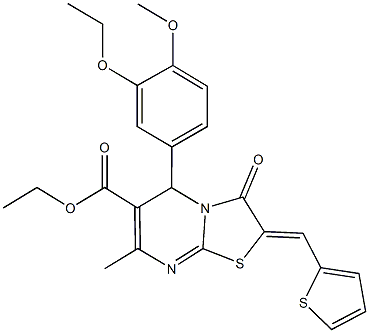 ethyl 5-(3-ethoxy-4-methoxyphenyl)-7-methyl-3-oxo-2-(2-thienylmethylene)-2,3-dihydro-5H-[1,3]thiazolo[3,2-a]pyrimidine-6-carboxylate Struktur