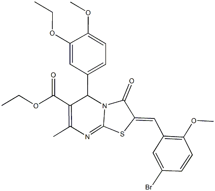 ethyl 2-(5-bromo-2-methoxybenzylidene)-5-(3-ethoxy-4-methoxyphenyl)-7-methyl-3-oxo-2,3-dihydro-5H-[1,3]thiazolo[3,2-a]pyrimidine-6-carboxylate Struktur