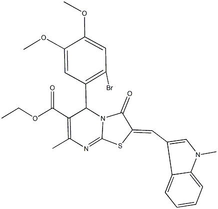 ethyl 5-(2-bromo-4,5-dimethoxyphenyl)-7-methyl-2-[(1-methyl-1H-indol-3-yl)methylene]-3-oxo-2,3-dihydro-5H-[1,3]thiazolo[3,2-a]pyrimidine-6-carboxylate Struktur