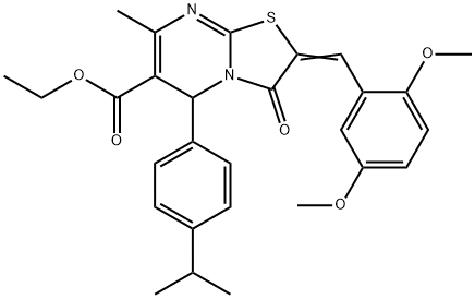 ethyl 2-(2,5-dimethoxybenzylidene)-5-(4-isopropylphenyl)-7-methyl-3-oxo-2,3-dihydro-5H-[1,3]thiazolo[3,2-a]pyrimidine-6-carboxylate Struktur