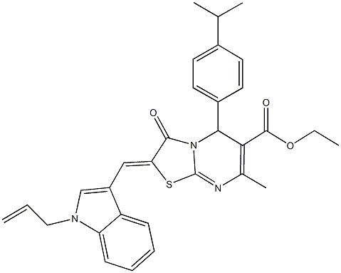 ethyl 2-[(1-allyl-1H-indol-3-yl)methylene]-5-(4-isopropylphenyl)-7-methyl-3-oxo-2,3-dihydro-5H-[1,3]thiazolo[3,2-a]pyrimidine-6-carboxylate Struktur