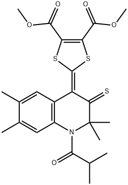 dimethyl 2-(1-isobutyryl-2,2,6,7-tetramethyl-3-thioxo-2,3-dihydro-4(1H)-quinolinylidene)-1,3-dithiole-4,5-dicarboxylate Struktur