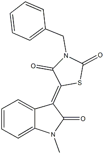 3-benzyl-5-(1-methyl-2-oxo-1,2-dihydro-3H-indol-3-ylidene)-1,3-thiazolidine-2,4-dione Struktur