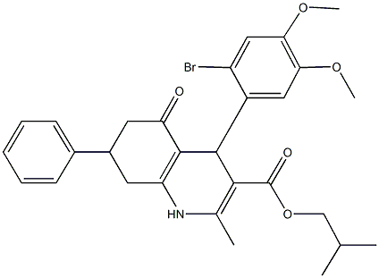 isobutyl 4-(2-bromo-4,5-dimethoxyphenyl)-2-methyl-5-oxo-7-phenyl-1,4,5,6,7,8-hexahydro-3-quinolinecarboxylate Struktur