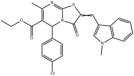 ethyl 5-(4-chlorophenyl)-7-methyl-2-[(1-methyl-1H-indol-3-yl)methylene]-3-oxo-2,3-dihydro-5H-[1,3]thiazolo[3,2-a]pyrimidine-6-carboxylate Struktur