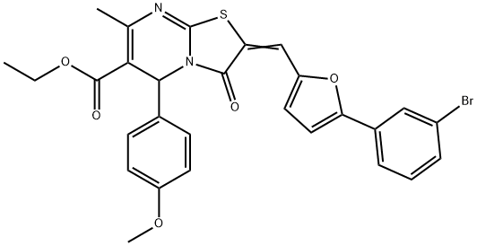 ethyl 2-{[5-(3-bromophenyl)-2-furyl]methylene}-5-(4-methoxyphenyl)-7-methyl-3-oxo-2,3-dihydro-5H-[1,3]thiazolo[3,2-a]pyrimidine-6-carboxylate Struktur