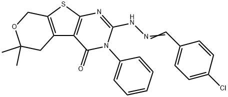 4-chlorobenzaldehyde (6,6-dimethyl-4-oxo-3-phenyl-3,5,6,8-tetrahydro-4H-pyrano[4',3':4,5]thieno[2,3-d]pyrimidin-2-yl)hydrazone Struktur