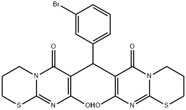 7-[(3-bromophenyl)(8-hydroxy-6-oxo-3,4-dihydro-2H,6H-pyrimido[2,1-b][1,3]thiazin-7-yl)methyl]-8-hydroxy-3,4-dihydro-2H,6H-pyrimido[2,1-b][1,3]thiazin-6-one Struktur