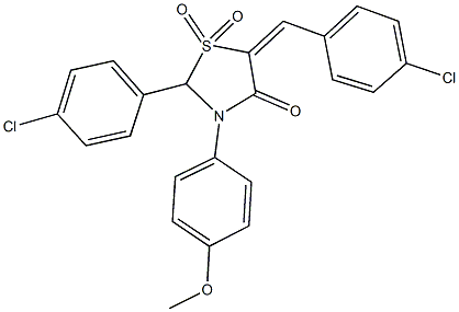 5-(4-chlorobenzylidene)-2-(4-chlorophenyl)-3-(4-methoxyphenyl)-1,3-thiazolidin-4-one 1,1-dioxide Struktur