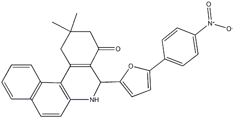 5-(5-{4-nitrophenyl}-2-furyl)-2,2-dimethyl-2,3,5,6-tetrahydrobenzo[a]phenanthridin-4(1H)-one Struktur