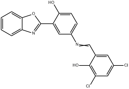 2-({[3-(1,3-benzoxazol-2-yl)-4-hydroxyphenyl]imino}methyl)-4,6-dichlorophenol Struktur