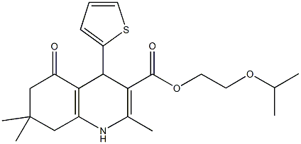 2-isopropoxyethyl 2,7,7-trimethyl-5-oxo-4-(2-thienyl)-1,4,5,6,7,8-hexahydro-3-quinolinecarboxylate Struktur