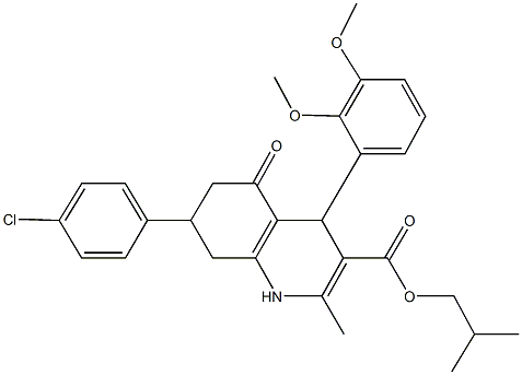 isobutyl 7-(4-chlorophenyl)-4-(2,3-dimethoxyphenyl)-2-methyl-5-oxo-1,4,5,6,7,8-hexahydro-3-quinolinecarboxylate Struktur