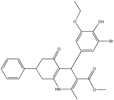 methyl 4-(3-bromo-5-ethoxy-4-hydroxyphenyl)-2-methyl-5-oxo-7-phenyl-1,4,5,6,7,8-hexahydro-3-quinolinecarboxylate Struktur