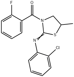 N-(2-chlorophenyl)-N-[3-(2-fluorobenzoyl)-5-methyl-1,3-thiazolidin-2-ylidene]amine Struktur