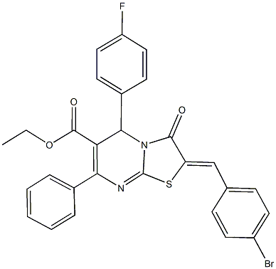 ethyl 2-(4-bromobenzylidene)-5-(4-fluorophenyl)-3-oxo-7-phenyl-2,3-dihydro-5H-[1,3]thiazolo[3,2-a]pyrimidine-6-carboxylate Struktur