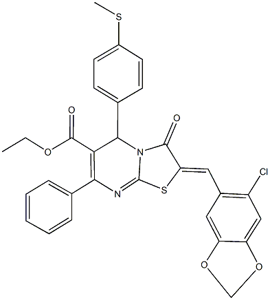 ethyl 2-[(6-chloro-1,3-benzodioxol-5-yl)methylene]-5-[4-(methylsulfanyl)phenyl]-3-oxo-7-phenyl-2,3-dihydro-5H-[1,3]thiazolo[3,2-a]pyrimidine-6-carboxylate Struktur